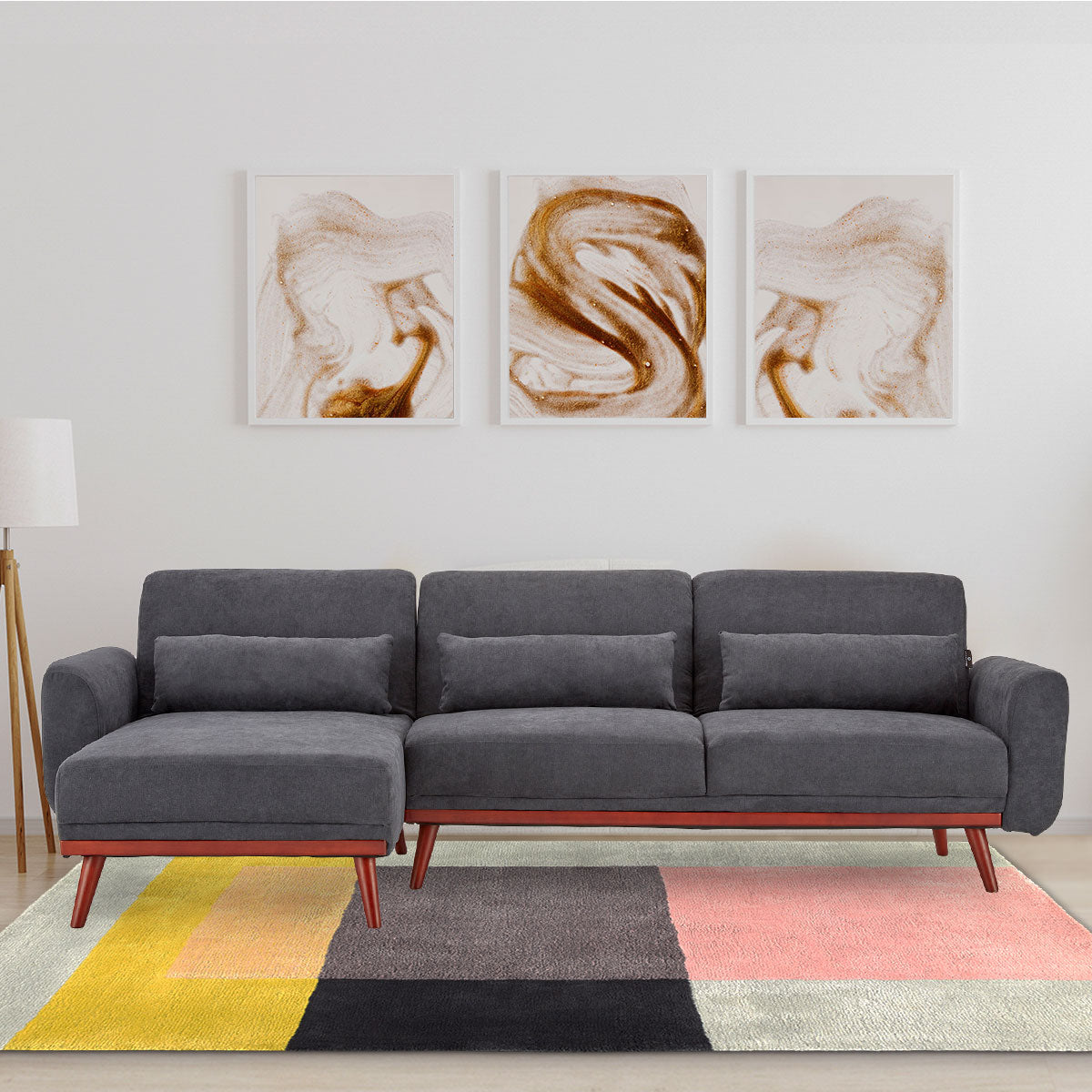 Sarantino Faux Velvet Sofa Bed Couch Lounge Chaise Cushions Dark Grey - Cosy Abode