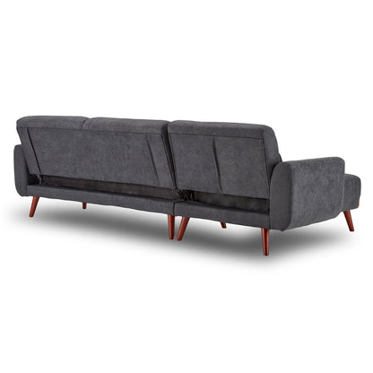 Sarantino Faux Velvet Sofa Bed Couch Lounge Chaise Cushions Dark Grey - Cosy Abode
