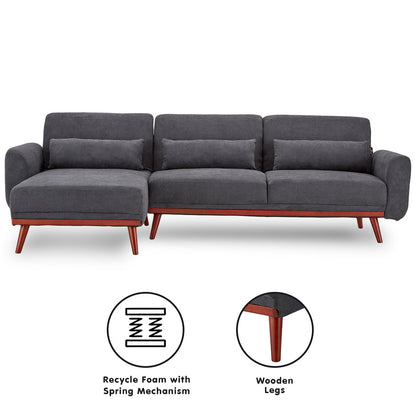 Sarantino Faux Velvet Sofa Bed Couch Lounge Chaise Cushions Dark Grey - Cosy Abode