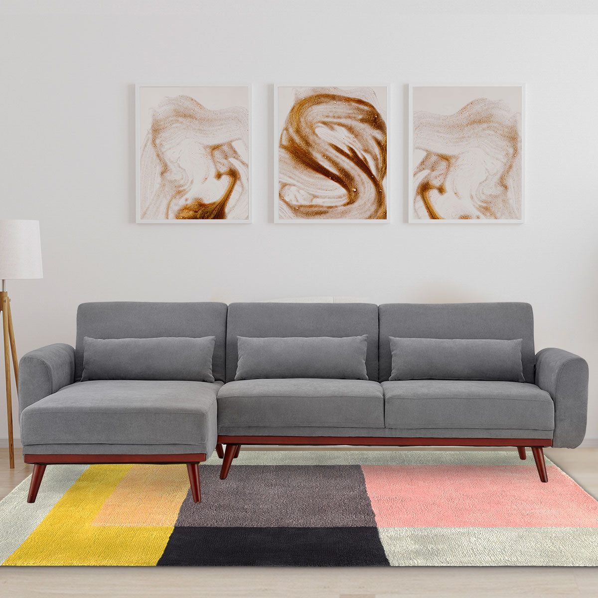 Sarantino Faux Velvet Sofa Bed Couch Lounge Chaise Cushions Light Grey - Cosy Abode