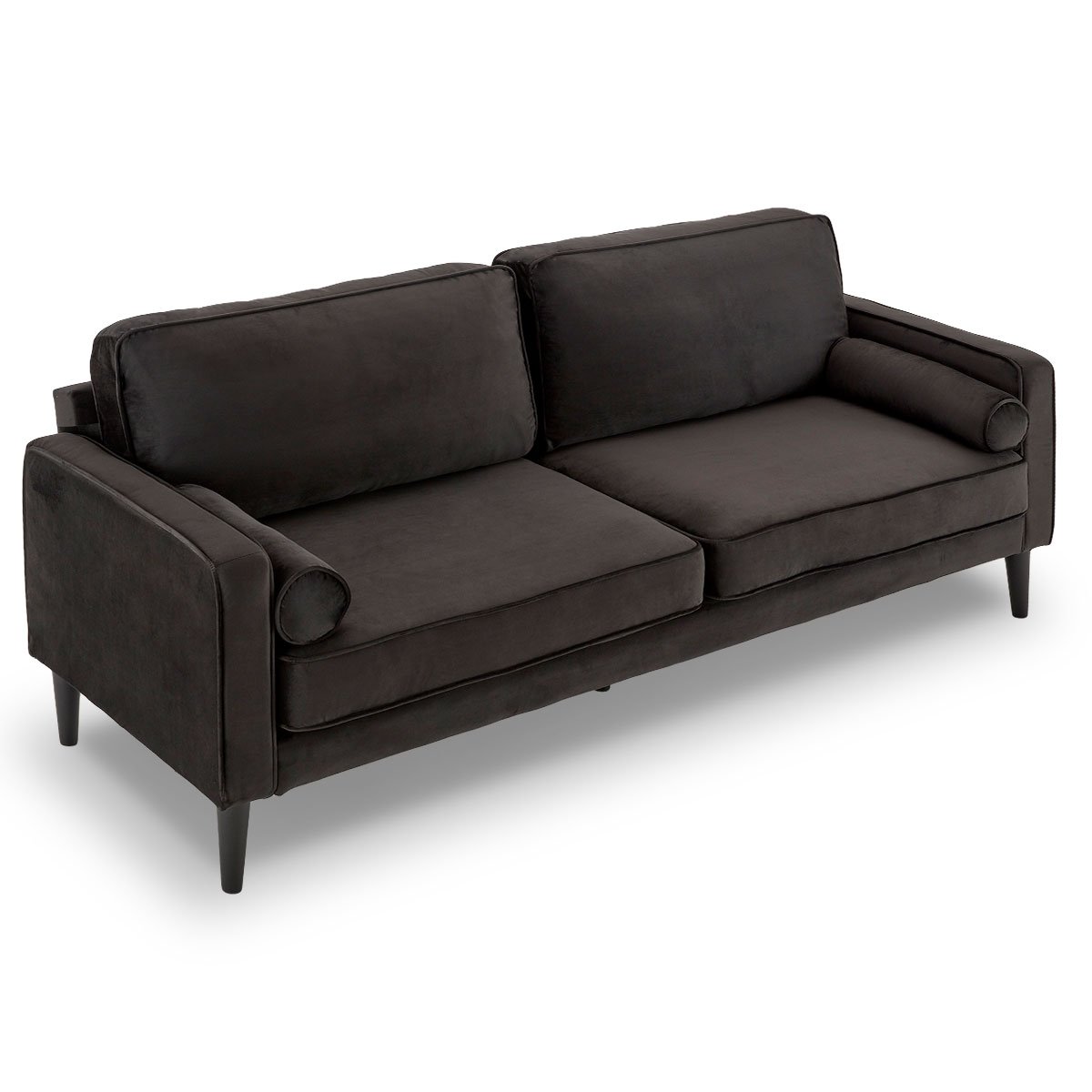 Sarantino Faux Velvet Sofa Bed Couch Furniture Lounge Suite - Black - Cosy Abode