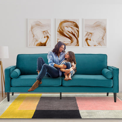 Sarantino Faux Velvet Sofa Bed Couch Furniture Lounge Suite Seat Blue - Cosy Abode