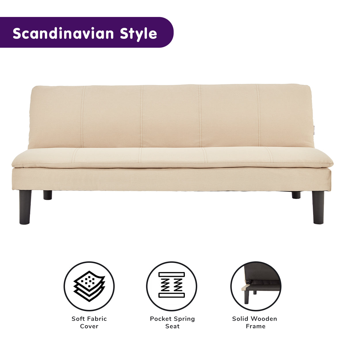 Sarantino 3 Seater Modular Faux Linen Fabric Sofa Bed Couch - Beige - Cosy Abode