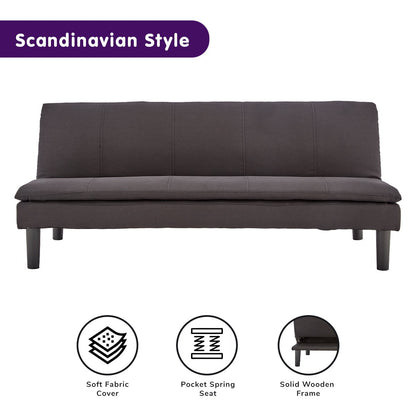 Sarantino 3 Seater Modular Faux Linen Fabric Sofa Bed Couch - Black - Cosy Abode