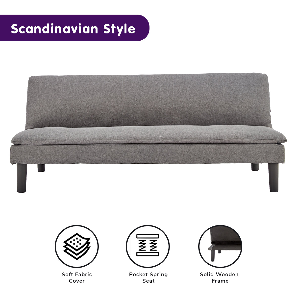 Sarantino 3 Seater Modular Faux Linen Fabric Sofa Bed Couch -Dark Grey - Cosy Abode