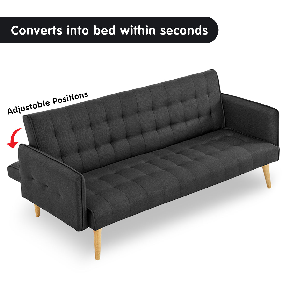 Sarantino 3 Seater Modular Linen Fabric Sofa Bed Couch - Black - Cosy Abode