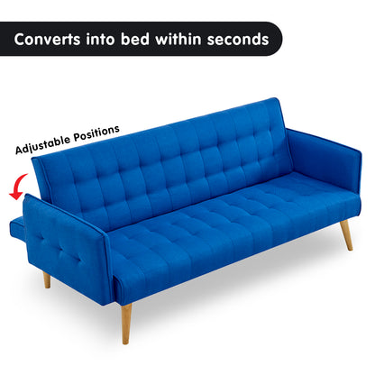 Sarantino 3 Seater Modular Linen Fabric Sofa Bed Couch Armrest - Blue - Cosy Abode