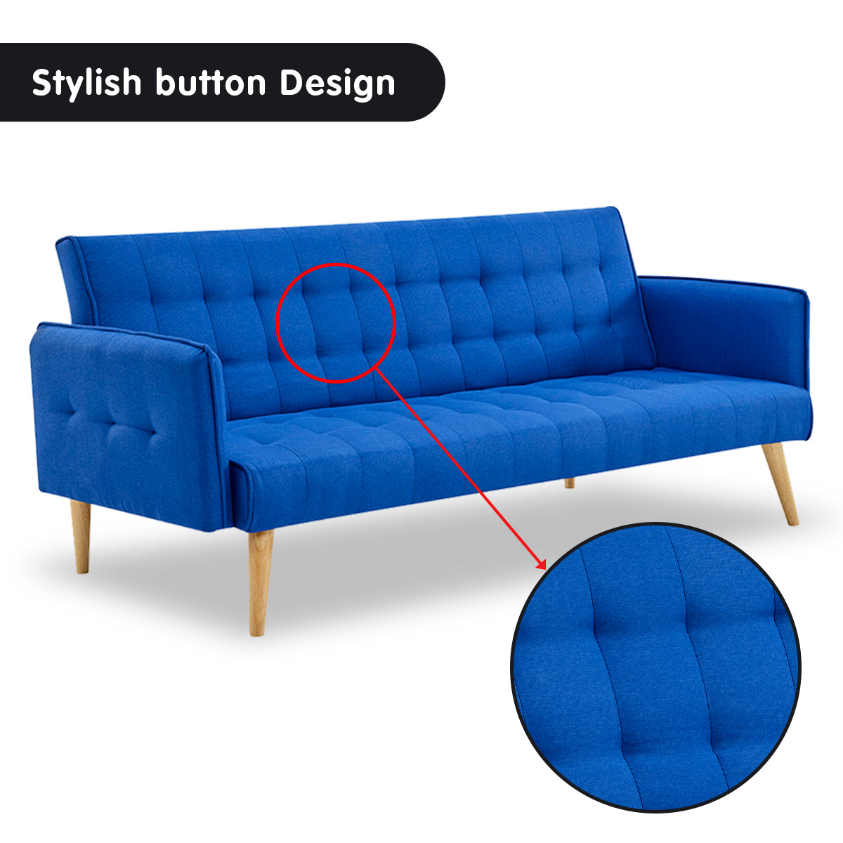 Sarantino 3 Seater Modular Linen Fabric Sofa Bed Couch Armrest - Blue - Cosy Abode