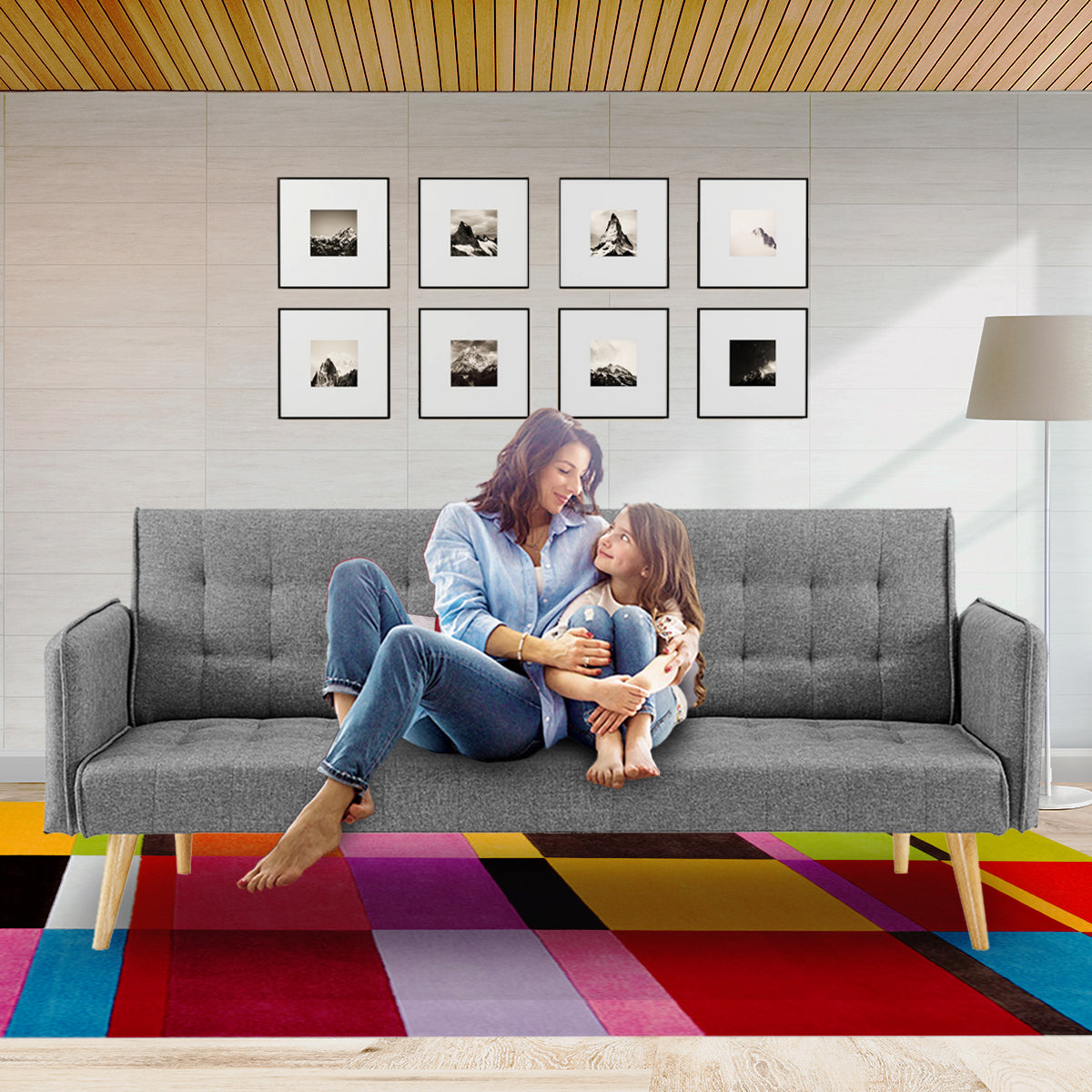 Sarantino 3 Seater Modular Linen Fabric Sofa Bed Couch Armrest Grey - Cosy Abode