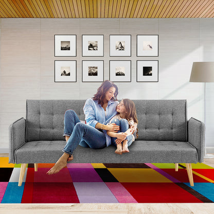 Sarantino 3 Seater Modular Linen Fabric Sofa Bed Couch Armrest Grey - Cosy Abode