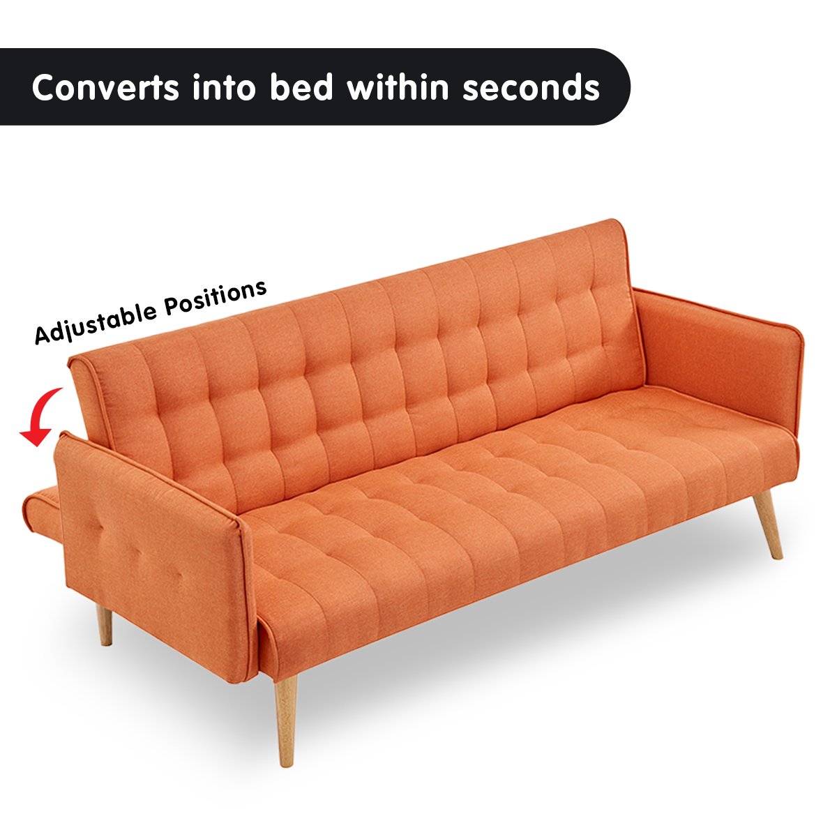 Sarantino 3 Seater Modular Linen Fabric Sofa Bed Couch Armrest Orange - Cosy Abode