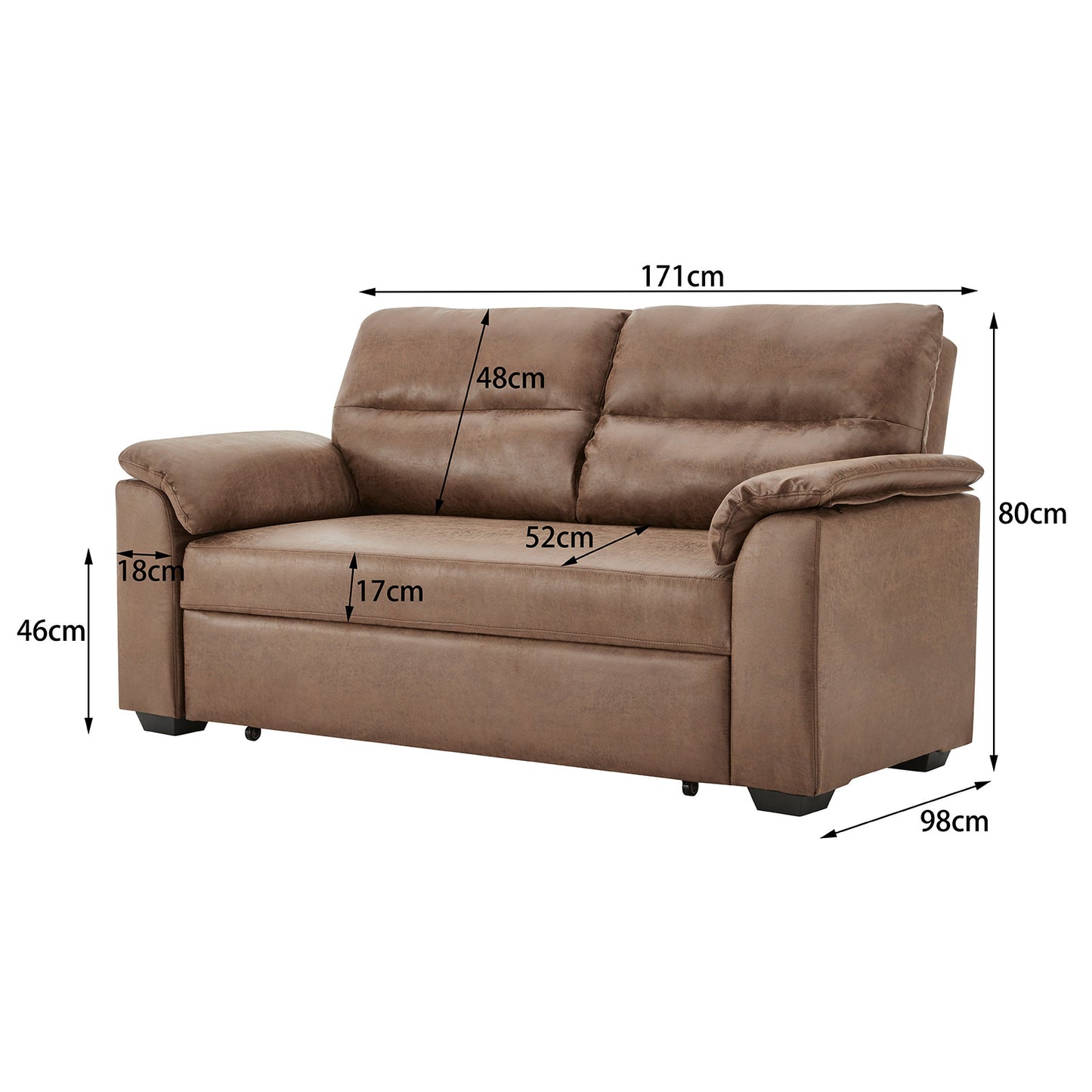 Sarantino Distressed Fabric Sofa Bed Couch Lounge - Brown - Cosy Abode