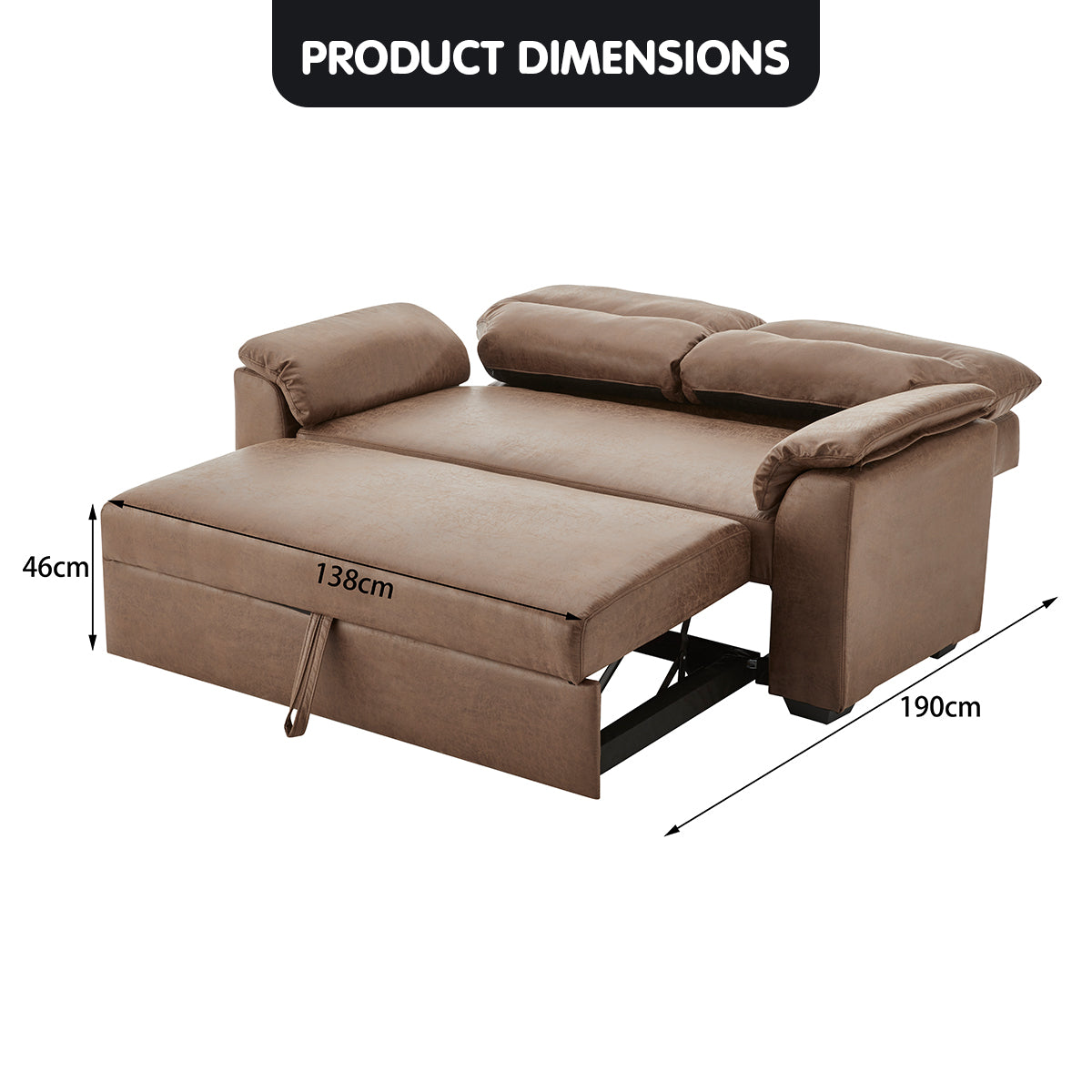 Sarantino Distressed Fabric Sofa Bed Couch Lounge - Brown - Cosy Abode