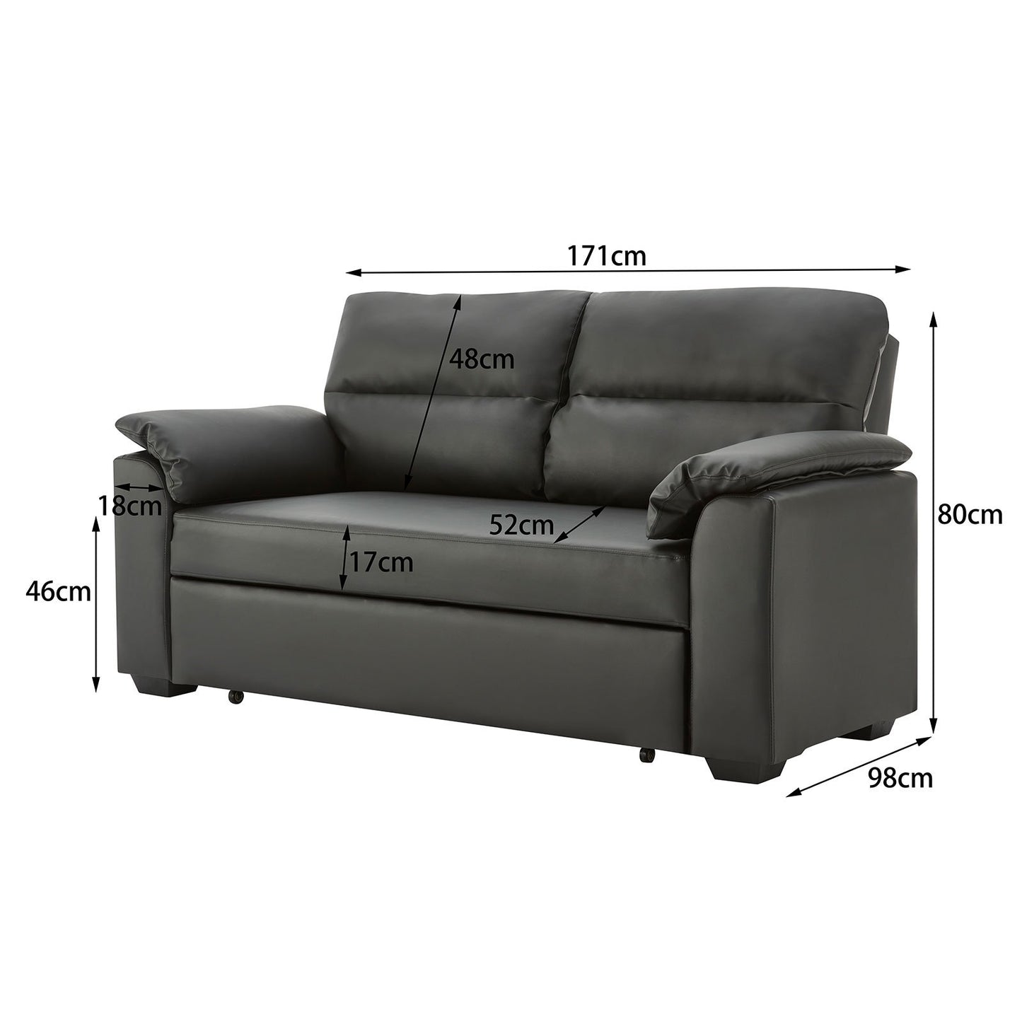 Sarantino Faux Leather Sofa Bed Couch Lounge - Black - Cosy Abode
