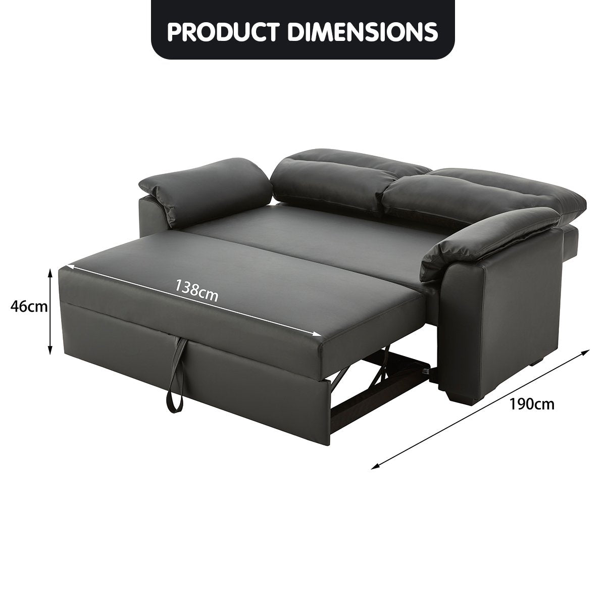 Sarantino Faux Leather Sofa Bed Couch Lounge - Black - Cosy Abode