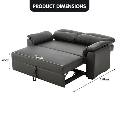 Sarantino Faux Leather Sofa Bed Couch Lounge - Black - Cosy Abode