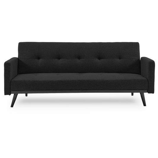Sarantino Tufted Faux Linen 3-Seater Sofa Bed with Armrests - Black - Cosy Abode
