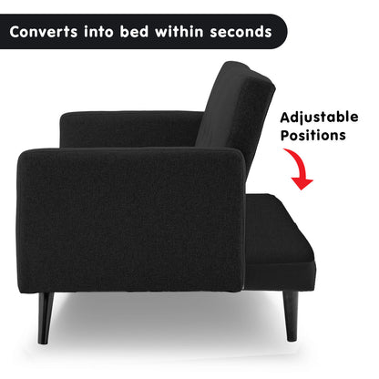 Sarantino Tufted Faux Linen 3-Seater Sofa Bed with Armrests - Black - Cosy Abode