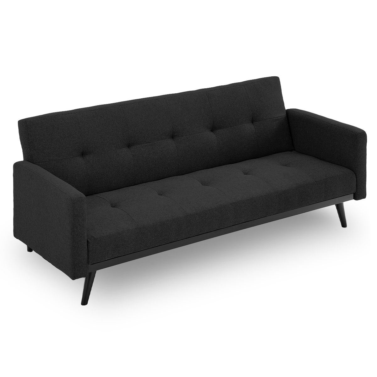 Sarantino Tufted Faux Linen 3-Seater Sofa Bed with Armrests - Black - Cosy Abode