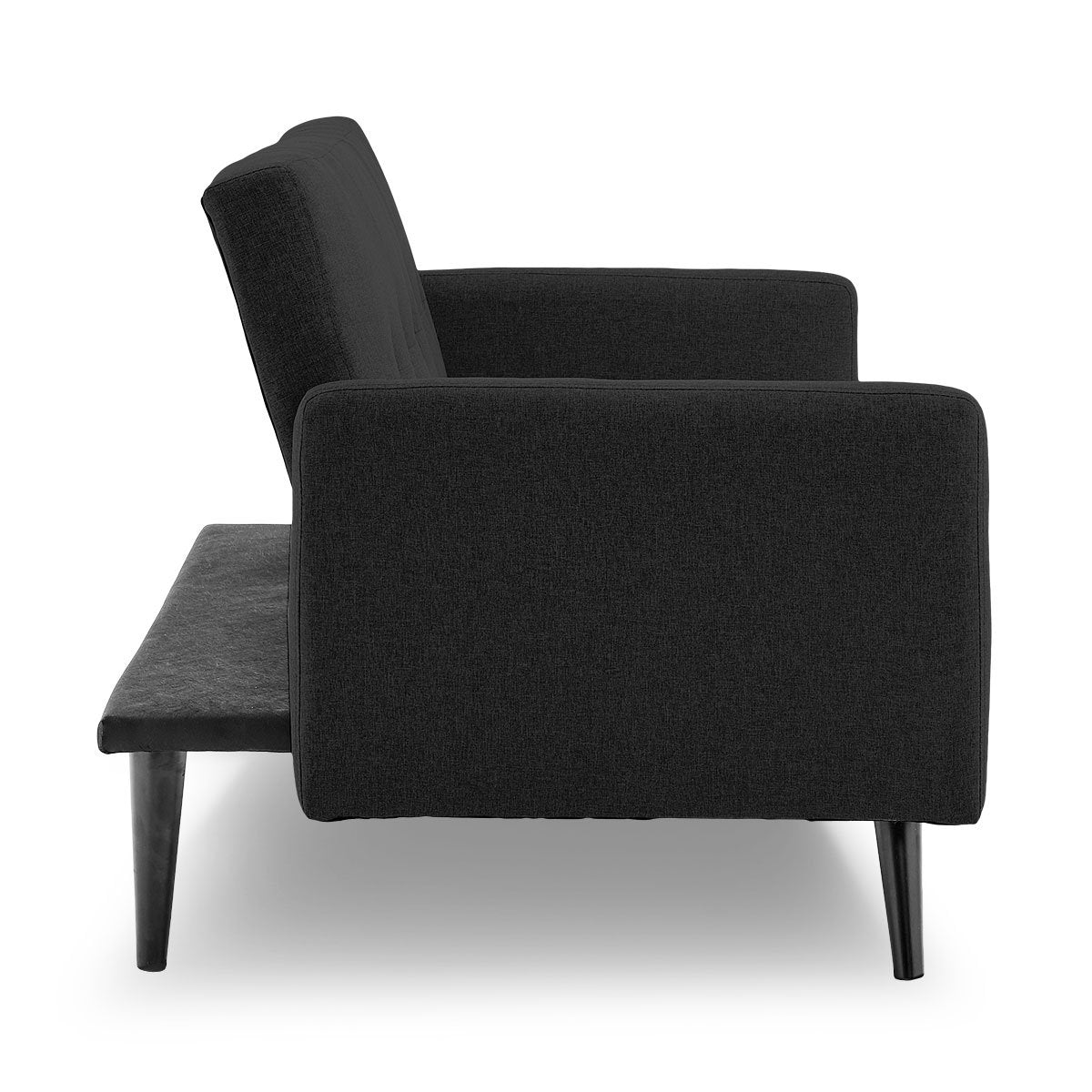 Sarantino Tufted Faux Linen 3-Seater Sofa Bed with Armrests - Black - Cosy Abode