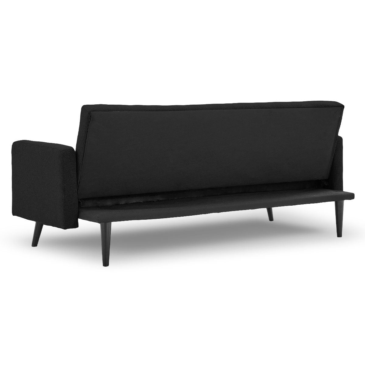 Sarantino Tufted Faux Linen 3-Seater Sofa Bed with Armrests - Black - Cosy Abode