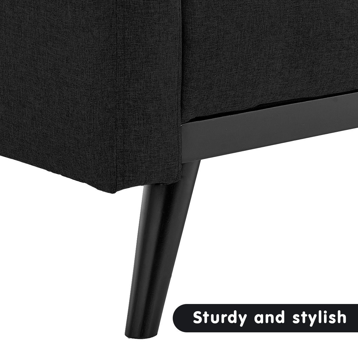 Sarantino Tufted Faux Linen 3-Seater Sofa Bed with Armrests - Black - Cosy Abode