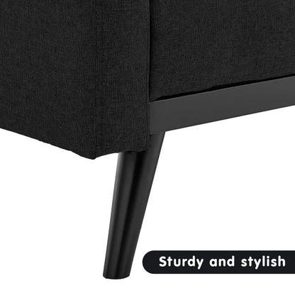 Sarantino Tufted Faux Linen 3-Seater Sofa Bed with Armrests - Black - Cosy Abode