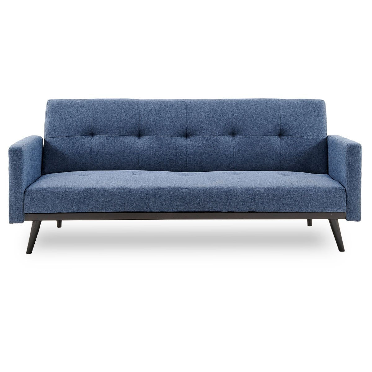 Sarantino Tufted Faux Linen 3-Seater Sofa Bed with Armrests - Blue - Cosy Abode