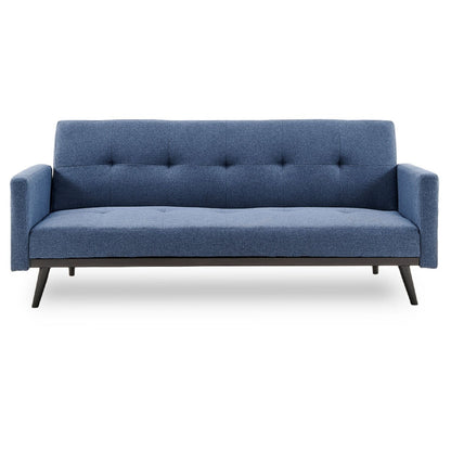 Sarantino Tufted Faux Linen 3-Seater Sofa Bed with Armrests - Blue - Cosy Abode