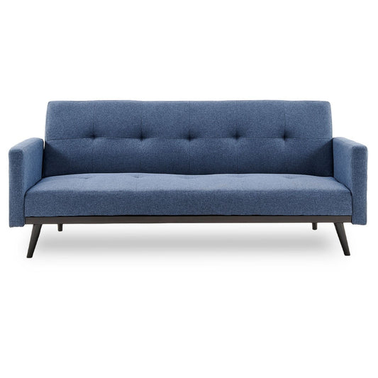 Sarantino Tufted Faux Linen 3-Seater Sofa Bed with Armrests - Blue - Cosy Abode