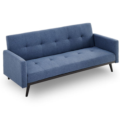 Sarantino Tufted Faux Linen 3-Seater Sofa Bed with Armrests - Blue - Cosy Abode