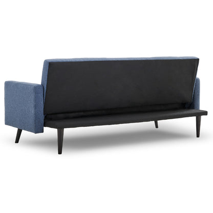 Sarantino Tufted Faux Linen 3-Seater Sofa Bed with Armrests - Blue - Cosy Abode