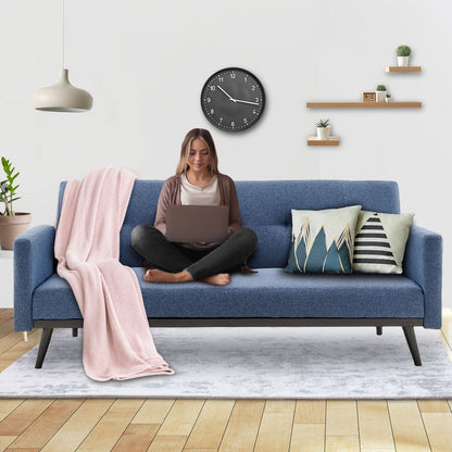 Sarantino Tufted Faux Linen 3-Seater Sofa Bed with Armrests - Blue - Cosy Abode