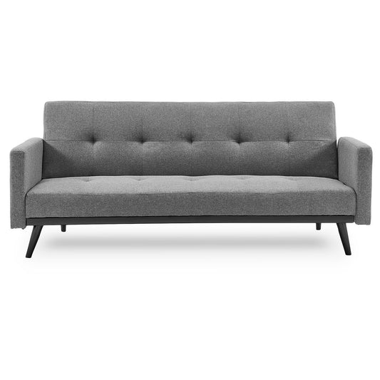 Sarantino Tufted Faux Linen 3-Seater Sofa Bed with Armrests - Light Grey - Cosy Abode