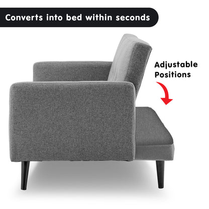 Sarantino Tufted Faux Linen 3-Seater Sofa Bed with Armrests - Light Grey - Cosy Abode