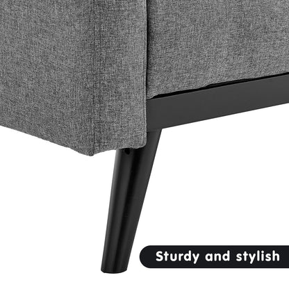 Sarantino Tufted Faux Linen 3-Seater Sofa Bed with Armrests - Light Grey - Cosy Abode