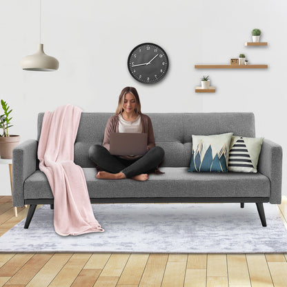 Sarantino Tufted Faux Linen 3-Seater Sofa Bed with Armrests - Light Grey - Cosy Abode