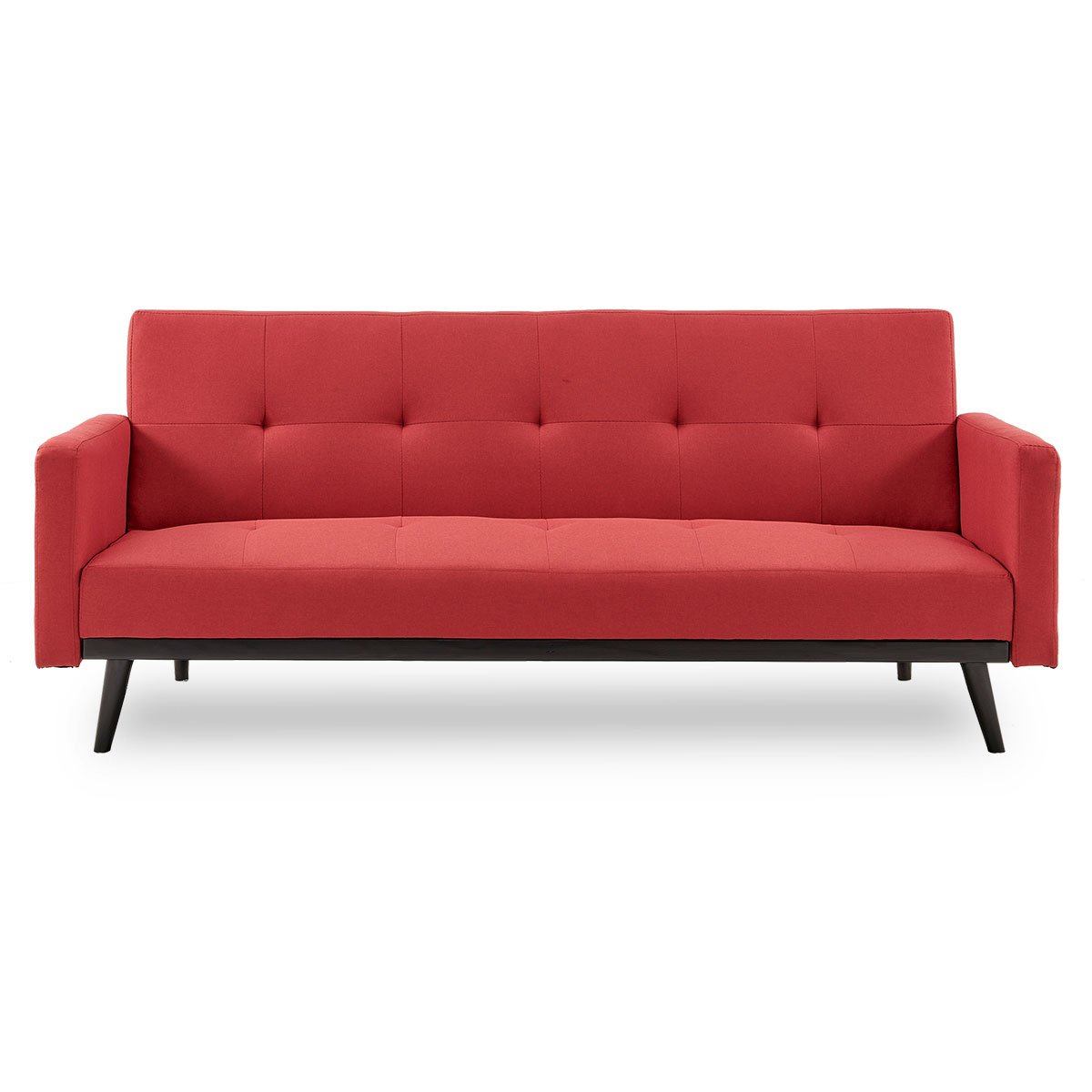 Sarantino Tufted Faux Linen 3-Seater Sofa Bed with Armrests - Red - Cosy Abode