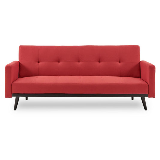 Sarantino Tufted Faux Linen 3-Seater Sofa Bed with Armrests - Red - Cosy Abode