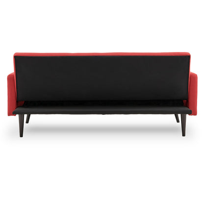 Sarantino Tufted Faux Linen 3-Seater Sofa Bed with Armrests - Red - Cosy Abode