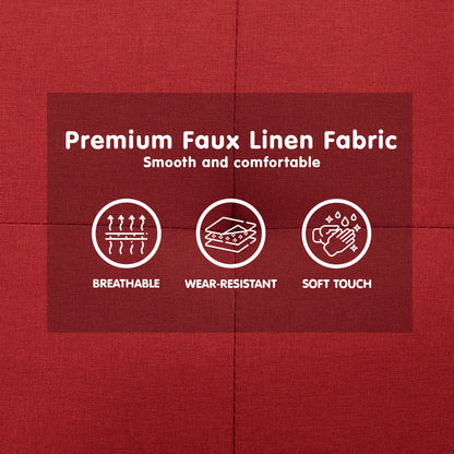 Sarantino Tufted Faux Linen 3-Seater Sofa Bed with Armrests - Red - Cosy Abode