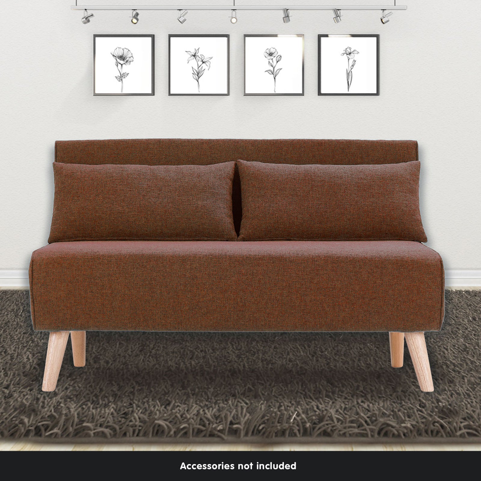 Sarantino 2-Seater Adjustable Sofa Bed Lounge Faux Linen - Brown - Cosy Abode