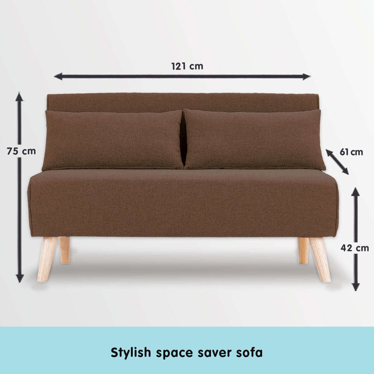 Sarantino 2-Seater Adjustable Sofa Bed Lounge Faux Linen - Brown - Cosy Abode