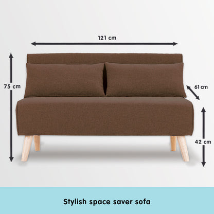 Sarantino 2-Seater Adjustable Sofa Bed Lounge Faux Linen - Brown - Cosy Abode