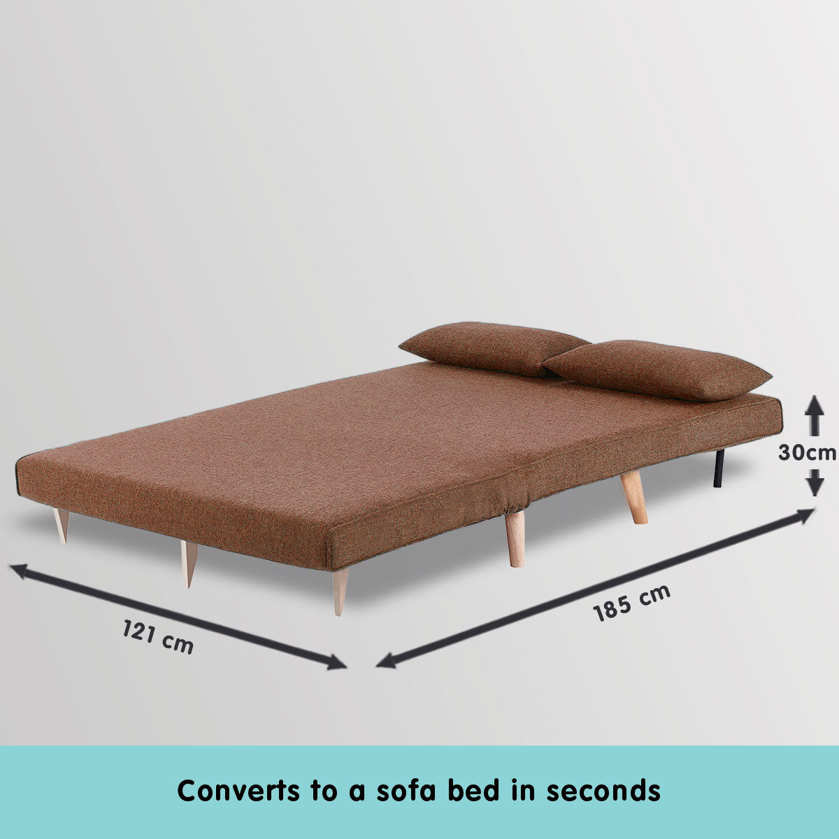Sarantino 2-Seater Adjustable Sofa Bed Lounge Faux Linen - Brown - Cosy Abode