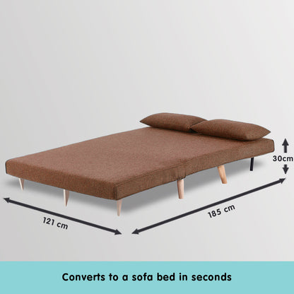 Sarantino 2-Seater Adjustable Sofa Bed Lounge Faux Linen - Brown - Cosy Abode