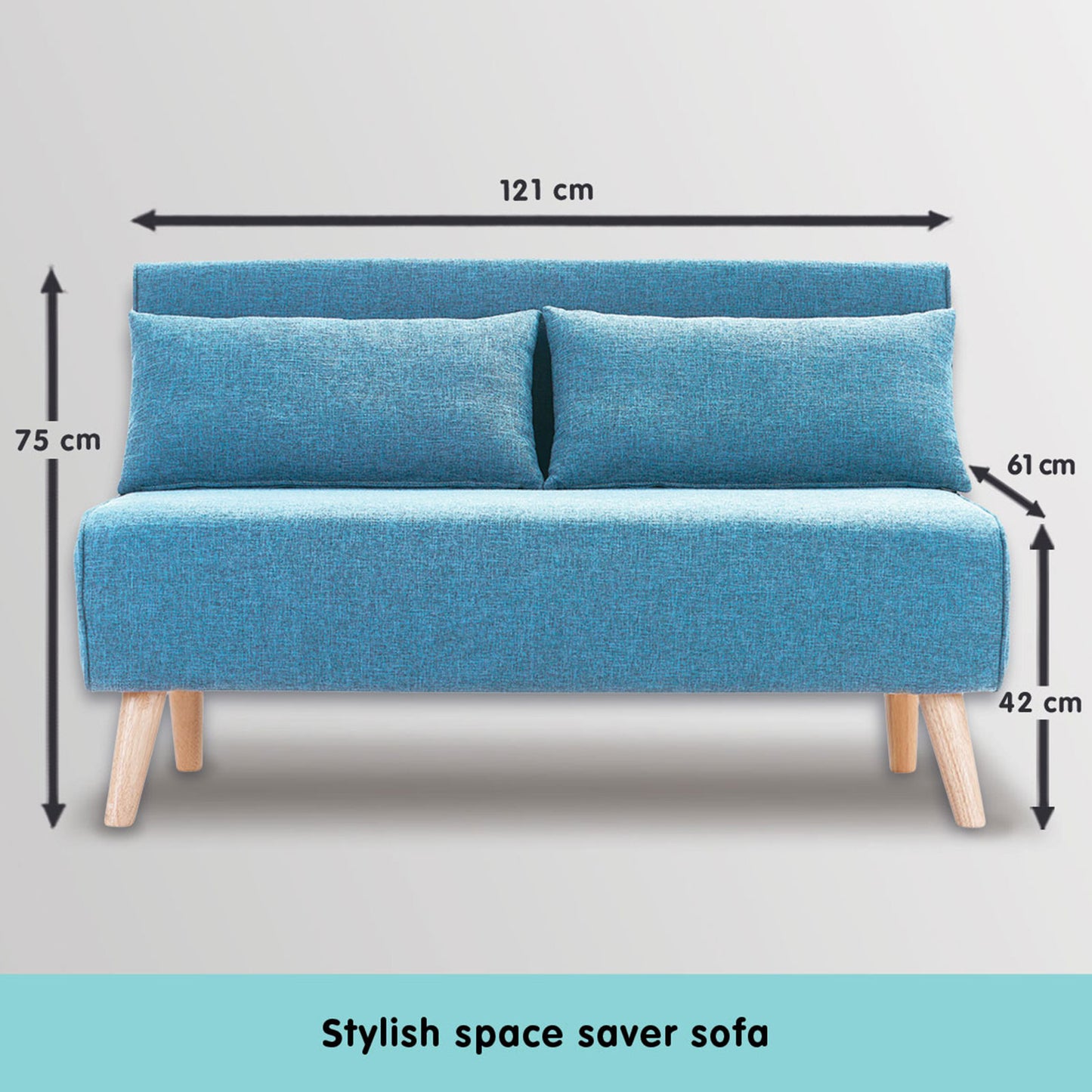 Sarantino Adjustable Corner Sofa 2-Seater Lounge Linen Bed Seat - Blue - Cosy Abode