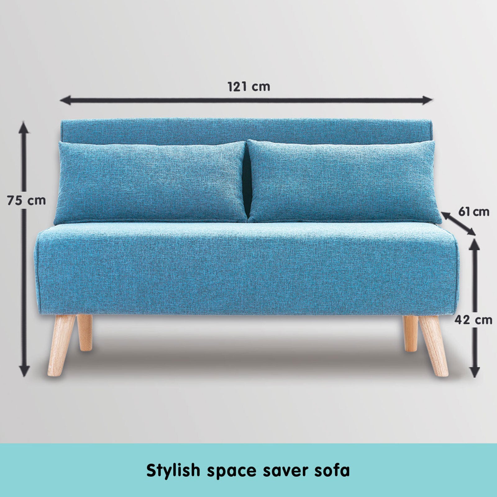 Sarantino Adjustable Corner Sofa 2-Seater Lounge Linen Bed Seat - Blue - Cosy Abode