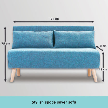Sarantino Adjustable Corner Sofa 2-Seater Lounge Linen Bed Seat - Blue - Cosy Abode