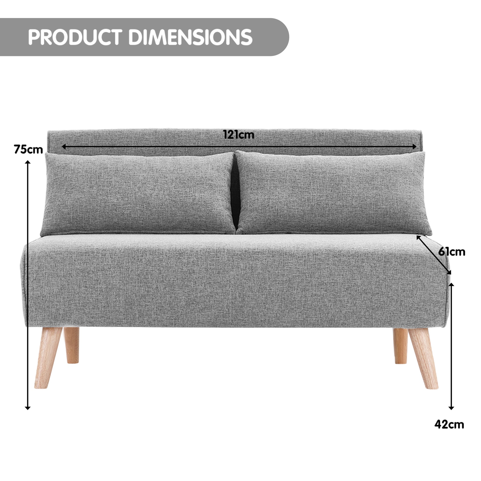Sarantino 2-Seater Adjustable Sofa Bed Lounge Faux Linen - Grey - Cosy Abode